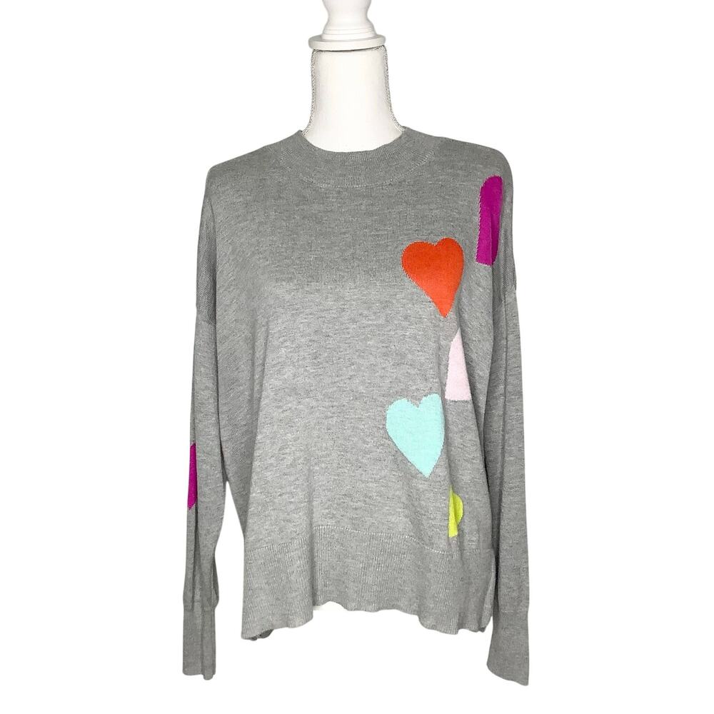 Crown & Ivy Gray Multicolor Heart Sweater Oversized Fit Small